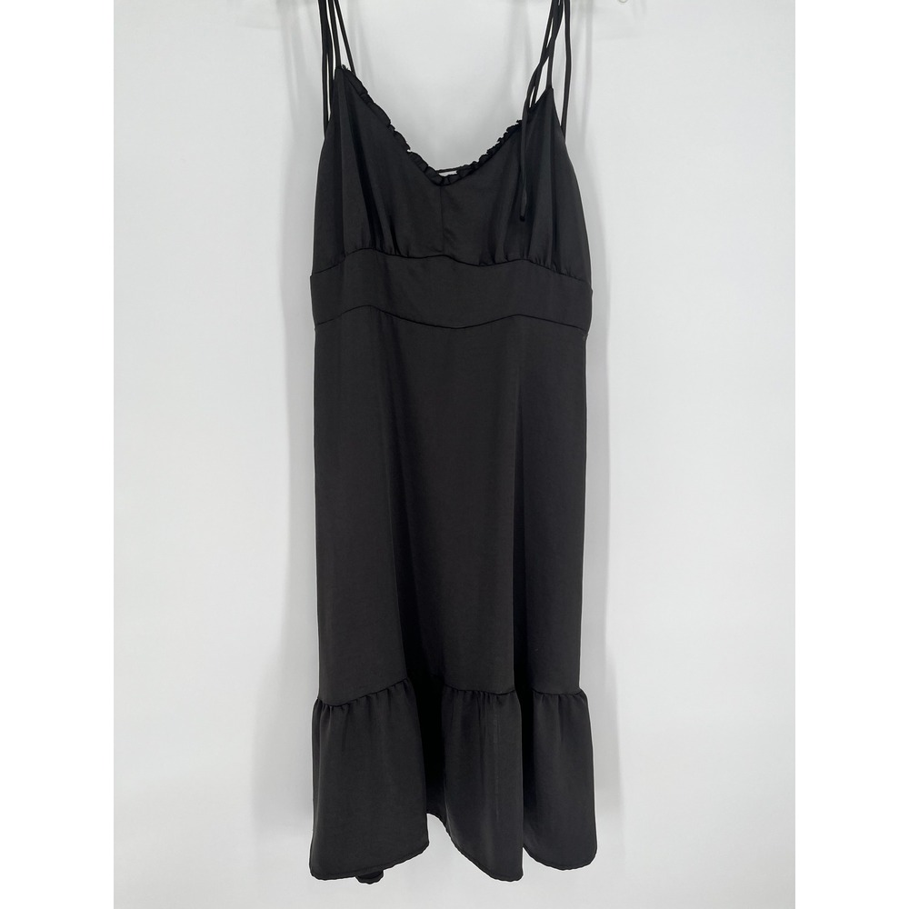 NINE WEST Ruffle Hem Dress Womens XXL Black Spaghetti Strap V-neck LBD Goth Chic